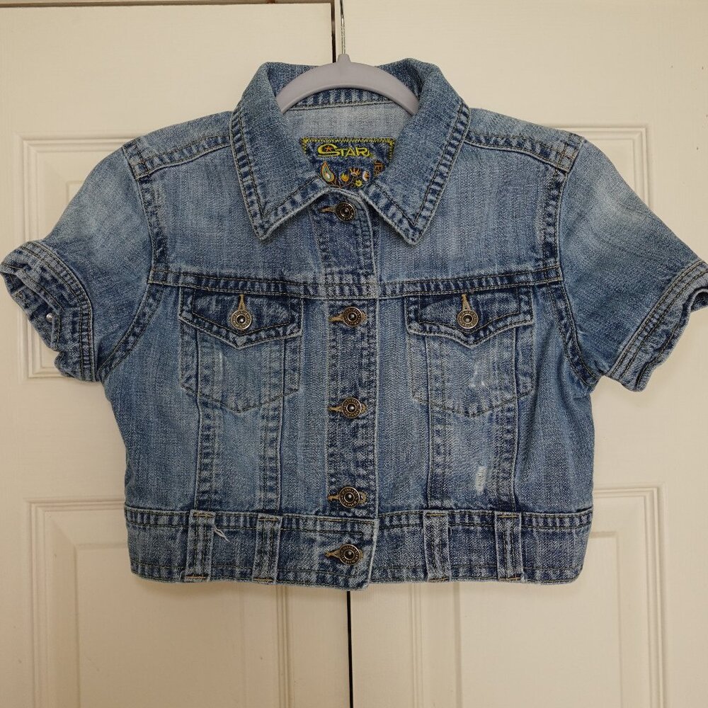 Vintage Cropped Short Sleeve Jean Jacket